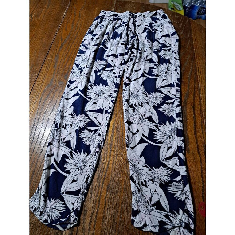 XS Gap Body AS Rayon Pant Blue Floral Lightweight Elastic Drawstring Waist Pants